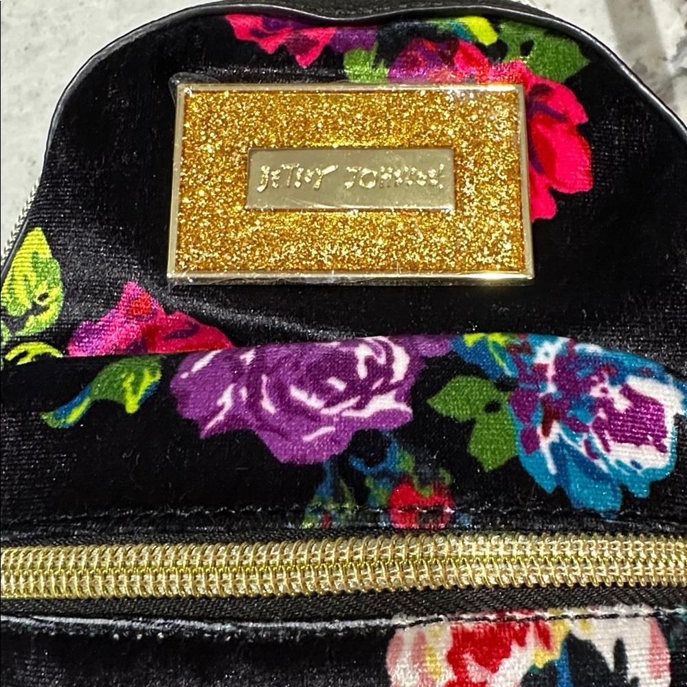 NWT! Betsey Johnson Velvet Black and Multicolor Floral Covertible Backpack - Picture 6 of 14